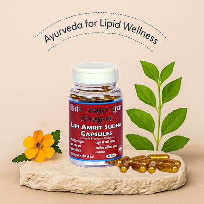 Lipi Amrit Sudha Ayurvedic capsules for high cholesterol, high BP and heart health
