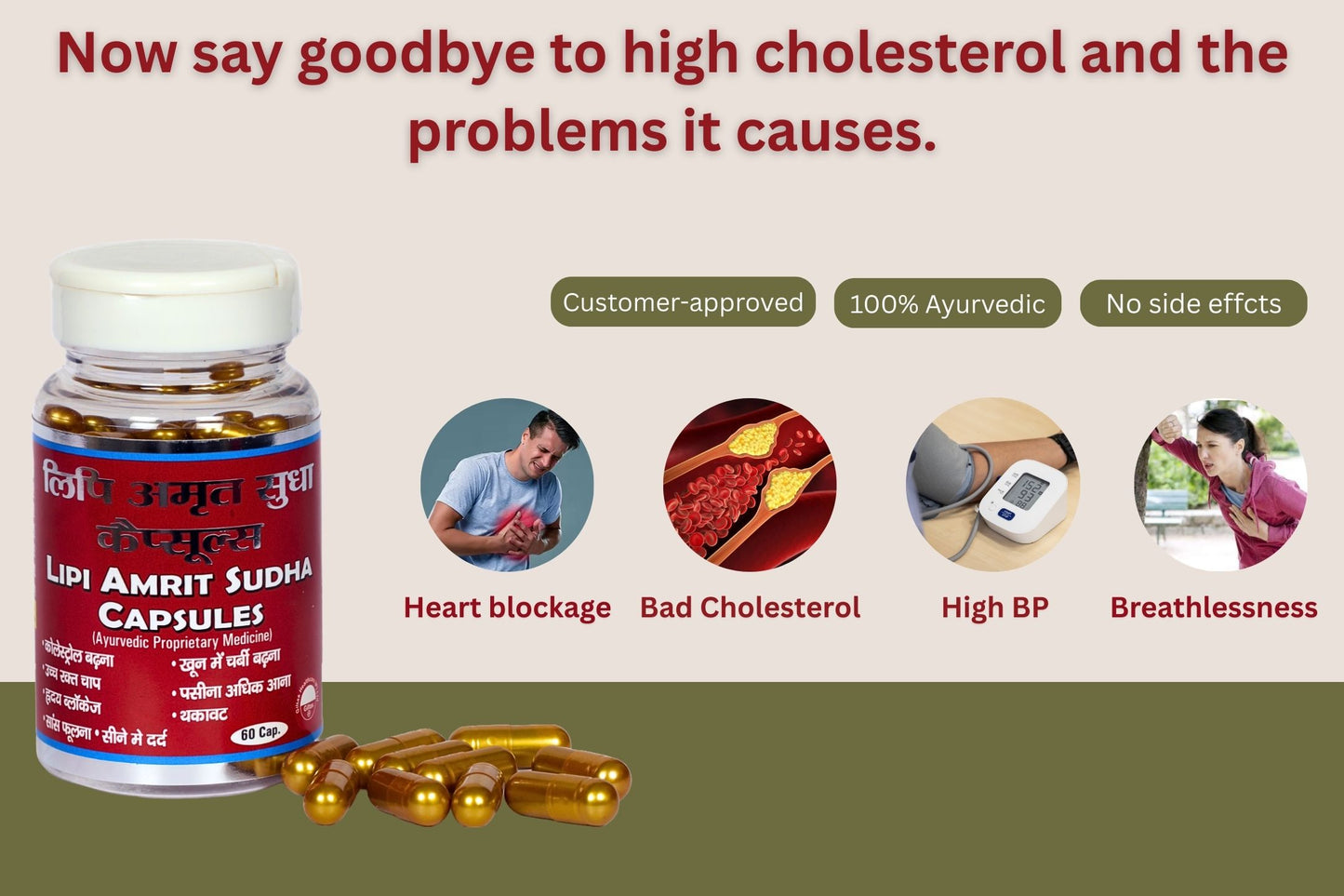 Lipi Amrit Sudha Ayurvedic capsules for high cholesterol, high BP and heart health