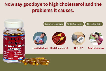 Lipi Amrit Sudha Ayurvedic capsules for high cholesterol, high BP and heart health